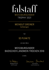 2018 Weißburgunder - 93 Punkte an der Spitze der falstaff TROPHY