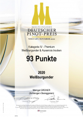 Meiningers Pinot Preis 2022 - GREINERs 2020er Weissburgunder erhielt 93WP, 2020er Chardonnay 91WP