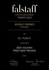 Falstaff Spätburgunder Trophy 2023 - 95+ für den Pinot Noir Vulkan 2020